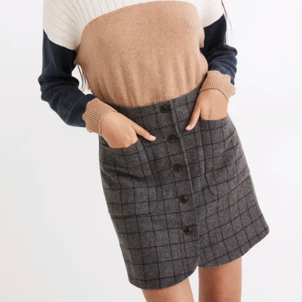 Madewell wool button-front mini skirt in windowpane
